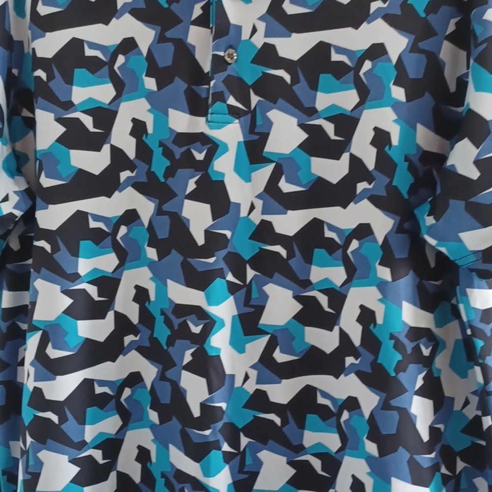 Men's Blue Camouflage Golf Polo Shirt, L - Picture 4 of 6